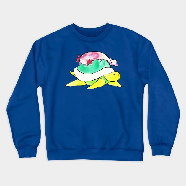 Little Axolotl and Turtle Watercolor Crewneck Sweatshirt by saradaboru